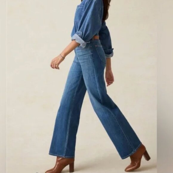 Faherty Dream Jean Denim Wide Leg Jeans Medium Wash Size 29 - Picture 2 of 13